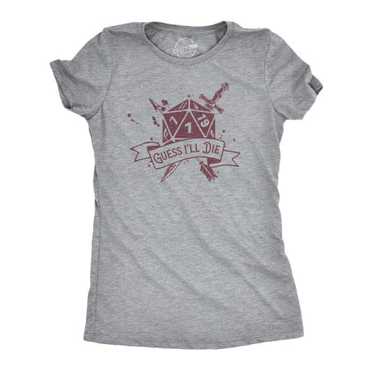 Womens Guess Ill Die T Shirt Funny Dungeon Gaming Dice Natural One D20 Joke Tee For Ladies Funny Womens T Shirts Cute Slimming Top Comfortable Soft Womenswear Funny Sarcastic T Shirt Women's Novelty T Light Grey