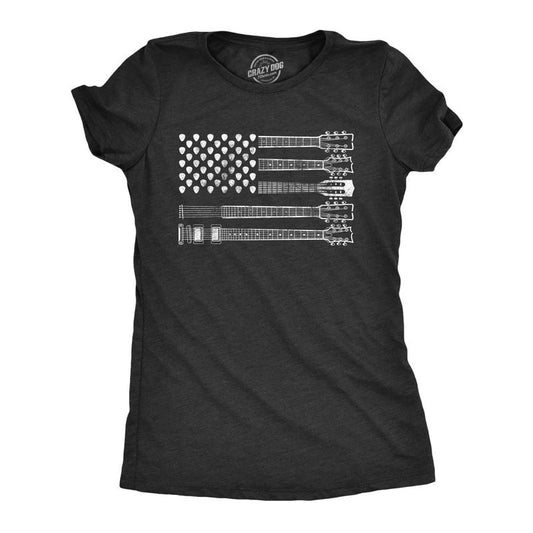 Womens Guitar Flag T Shirt Cool Rock And Roll 4th of July Musician Flag Graphic Novelty Tee Funny Womens T Shirts Cute Slimming Top Comfortable Soft Womenswear Patriotic Tops for Women Funny Music Top Black