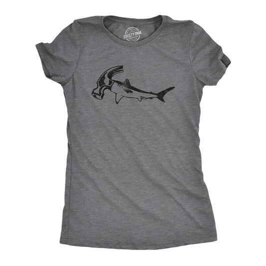 Womens Hammer Head Shark T Shirt Funny Shark Week Tool Joke Tee for Ladies Funny Womens T Shirts Cute Slimming Top Comfortable Soft Womenswear Shark Tops for Women Funny Sarcastic Top Women's Novelty Dark Grey