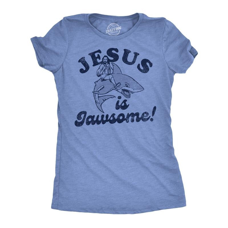 Womens Jesus Is Jawsome Funny Easter T Shirts Sarcastic Christian Tee For Ladies Funny Womens T Shirts Cute Slimming Top Comfortable Soft Womenswear Easter Tops for Women Funny Religious Top Women's Light Blue