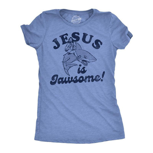 Womens Jesus Is Jawsome Funny Easter T Shirts Sarcastic Christian Tee For Ladies Funny Womens T Shirts Cute Slimming Top Comfortable Soft Womenswear Easter Tops for Women Funny Religious Top Women's Light Blue