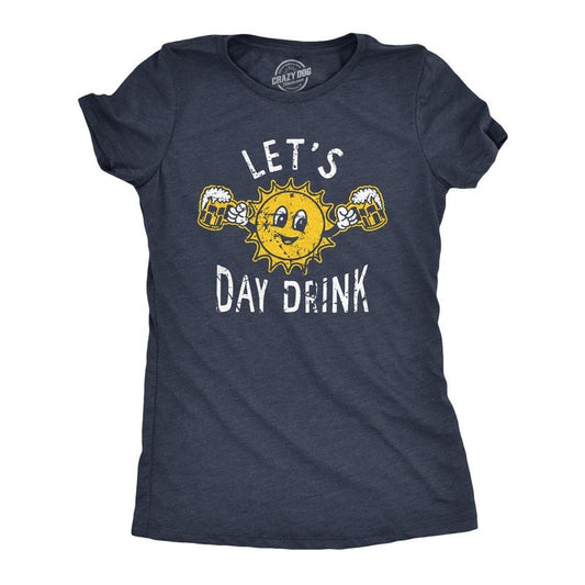 Womens Lets Day Drink T Shirt Funny Drunken Sunny Booze Drinking Tee for Ladies Funny Womens T Shirts Cute Slimming Top Comfortable Soft Womenswear Funny Drinking Top Women's Novelty Tees Navy -