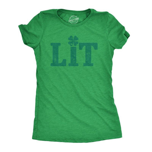 Womens Lit Shamrock T Shirt Funny Day Drinking Saint Patricks Day St Patty Tee Funny Womens T Shirts Cute Slimming Top Comfortable Soft Womenswear Saint Patrick's Day Tops for Women Funny Drinking Top Green -