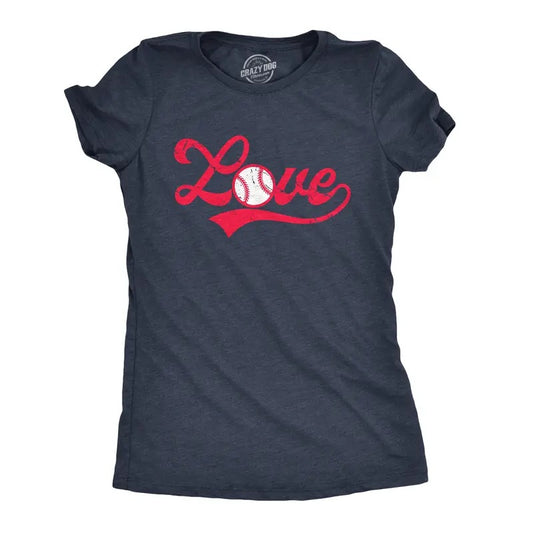 Womens Love Baseball Script T Shirt Cute Summer Sports Tee Funny Womens T Shirts Cute Slimming Top Comfortable Soft Womenswear Funny Baseball Top Women's Novelty Tees Navy