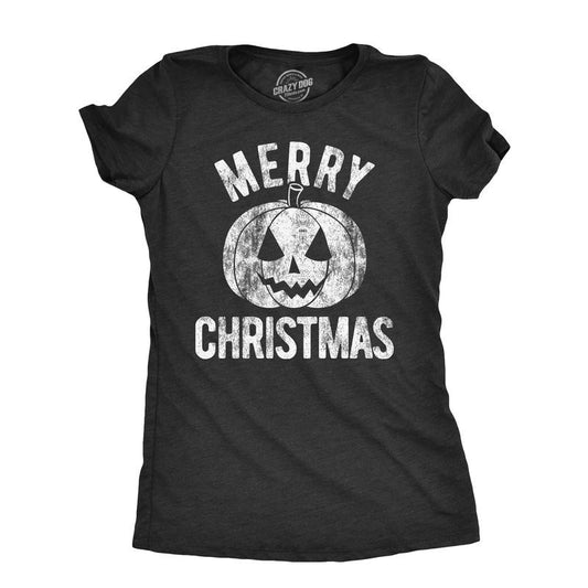 Womens Merry Christmas T Shirt Funny Halloween Pumpkin Jack O Latern Joke Tee for Ladies Funny Womens T Shirts Cute Slimming Top Comfortable Soft Womenswear Halloween Tops for Women Funny Sarcastic Black -