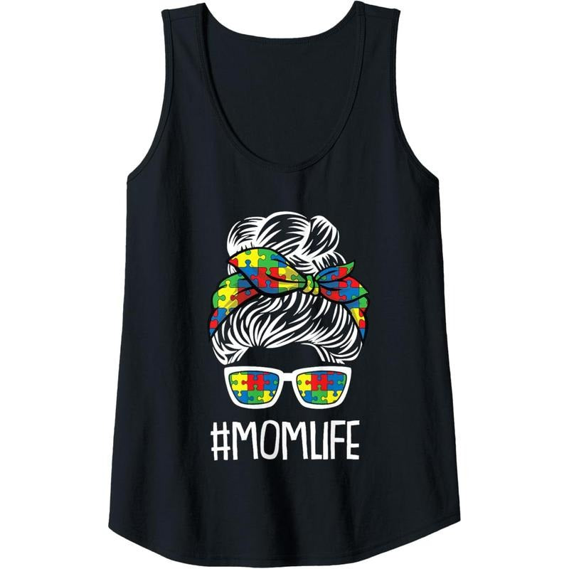 Womens Mom-Life Mothers-Day Autism Awareness Mama Mommy Momma Tank Top MADE IN USA