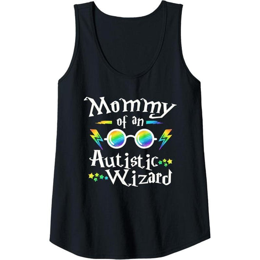 Womens Mommy Of An Autistic Wizard Autism Awareness Puzzle Mom Tank Top MADE IN USA