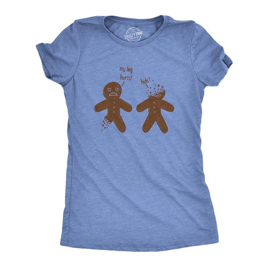 Womens My Leg Hurts Huh Funny Gingerbread Holiday Christmas T shirt Funny Womens T Shirts Cute Slimming Top Comfortable Soft Womenswear Christmas Tops for Women Women's Novelty Tees Light Blue