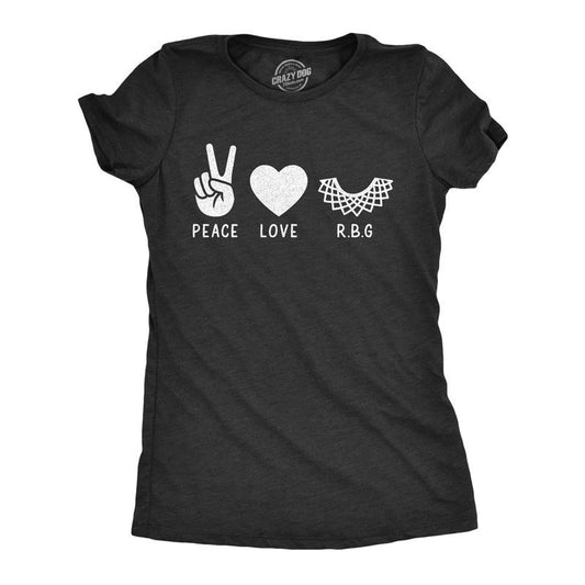 Womens Peace Love RBG T Shirt Ruth Bader Ginsburg Supreme Court Justice Protest Novelty Tee Funny Womens T Shirts Cute Slimming Top Comfortable Soft Womenswear Funny Political Top Women's Novelty Tees Black