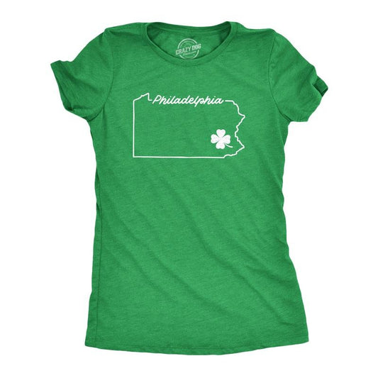 Womens Philadelphia Pennsylvania Saint Patrick's Tshirt Funny St. Paddy's Day Parade Novelty Graphic Tee For Ladies Funny Womens T Shirts Cute Slimming Top Comfortable Soft Womenswear Saint Patrick's Green
