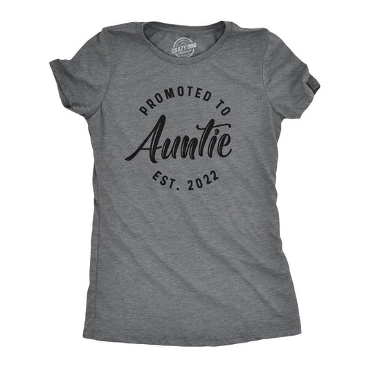 Womens Promoted To Auntie 2023 2022 2021 Tshirt Funny New Baby Family Graphic Tee Funny Womens T Shirts Cute Slimming Top Comfortable Soft Womenswear Funny Aunt Top Women's Novelty Tees Dark Grey