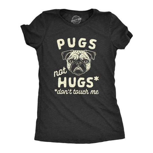 Womens Pugs Not Hugs Don't Touch Me T Shirt Funny Dog Social Distancing Quarantine Tee Funny Womens T Shirts Cute Slimming Top Comfortable Soft Womenswear Funny Dog Top Women's Novelty Tees Black