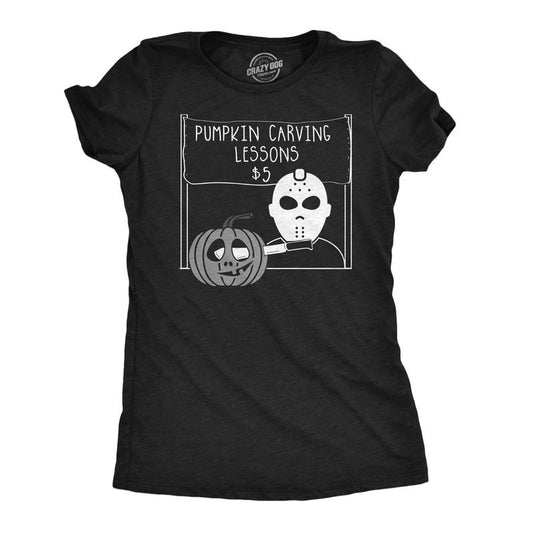 Womens Pumpkin Carving Lessons Horror T Shirt Funny Halloween Shirt for Ladies Funny Womens T Shirts Cute Slimming Top Comfortable Soft Womenswear Halloween Tops for Women Women's Novelty Tees Black -