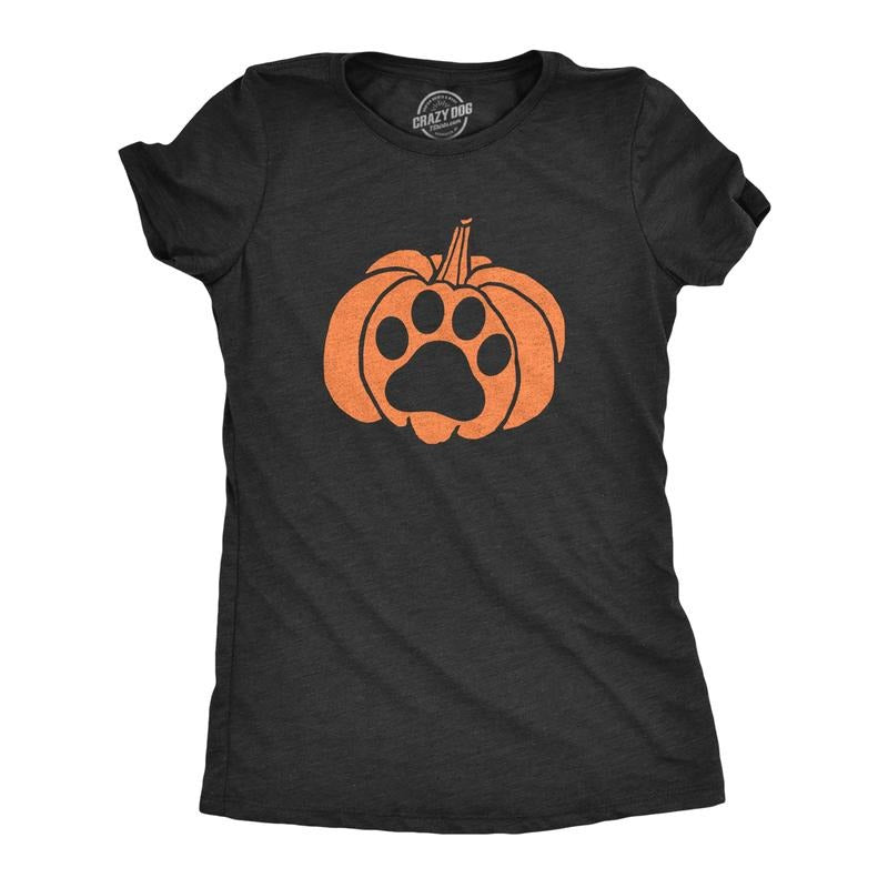 Womens Pumpkin Paw T Shirt Funny Halloween Jack-O-Lantern Pet Puppy Animal Lover Novelty Tee Funny Womens T Shirts Cute Slimming Top Comfortable Soft Womenswear Halloween Tops for Women Funny Dog Top Black