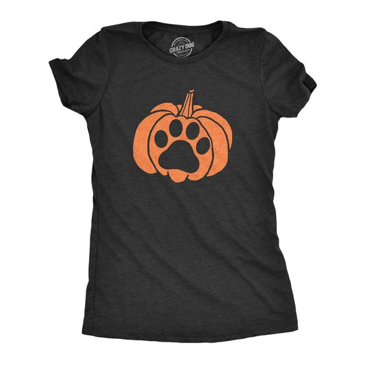 Womens Pumpkin Paw T Shirt Funny Halloween Jack-O-Lantern Pet Puppy Animal Lover Novelty Tee Funny Womens T Shirts Cute Slimming Top Comfortable Soft Womenswear Halloween Tops for Women Funny Dog Top Black
