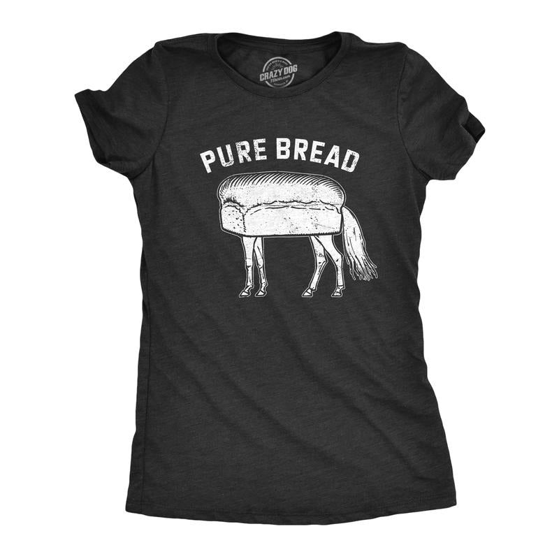 Womens Pure Bread T Shirt Funny Horse Loaf Joke Tee For Ladies Funny Womens T Shirts Cute Slimming Top Comfortable Soft Womenswear Animal Tops for Women Funny Food Top Women's Novelty Tees Black -