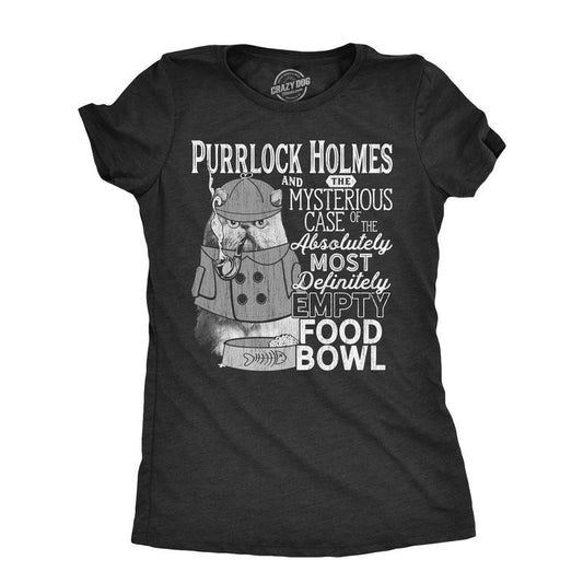 Womens Purrlock Holmes T Shirt Funny Kitty Cat Private Detective Joke Tee For Ladies Funny Womens T Shirts Cute Slimming Top Comfortable Soft Womenswear Sarcastic Tops for Women Funny Cat T Shirt Black -