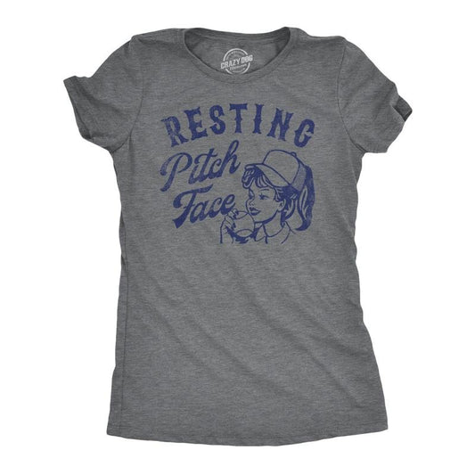 Womens Resting Pitch Face Funny T Shirt Sarcastic Baseball Graphic Tee for Ladies Funny Womens T Shirts Cute Slimming Top Comfortable Dark Grey