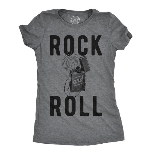 Womens Rock And Roll Lighter T Shirt Funny Music Concert Tee For Ladies Funny Womens T Shirts Cute Slimming Top Comfortable Soft Womenswear Funny Music Top Women's Novelty Tees Dark Grey
