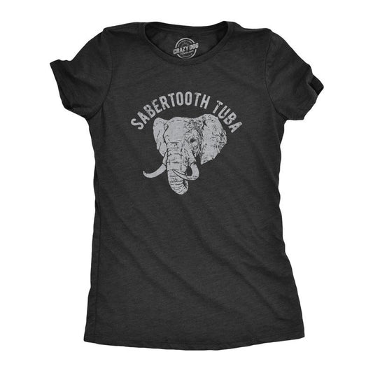 Womens Sabertooth Tuba T Shirt Funny Elephant Trunk Joke Tee For Ladies Funny Womens T Shirts Cute Slimming Top Comfortable Soft Womenswear Animal T Shirt for Women Funny Music T Shirt Women's Novelty Black -