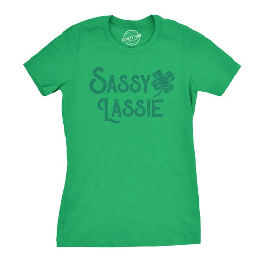 Womens Sassy Lassie T Shirt Funny Saint Patricks Day Cute Outfit St Patty Tee Funny Womens T Shirts Cute Slimming Top Comfortable Soft Womenswear Saint Patrick's Day Tops for Women Funny Sarcastic Top Green
