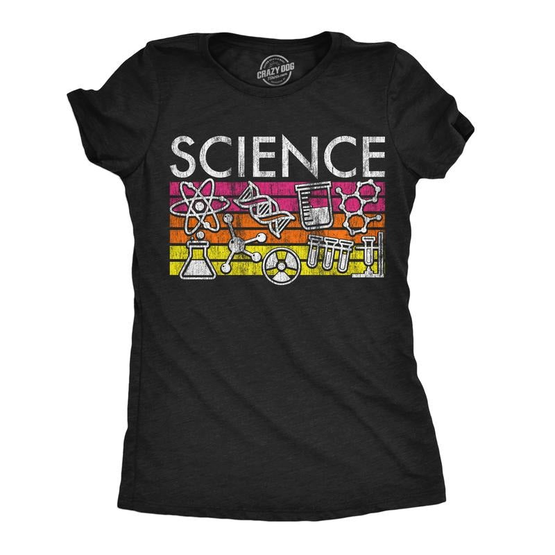 Womens Science Stripes Funny T Shirts Awesome Scientific Graphic Tee for Ladies Funny Womens T Shirts Cute Slimming Top Comfortable Soft Womenswear Funny Science Top Women's Novelty Tees Black -