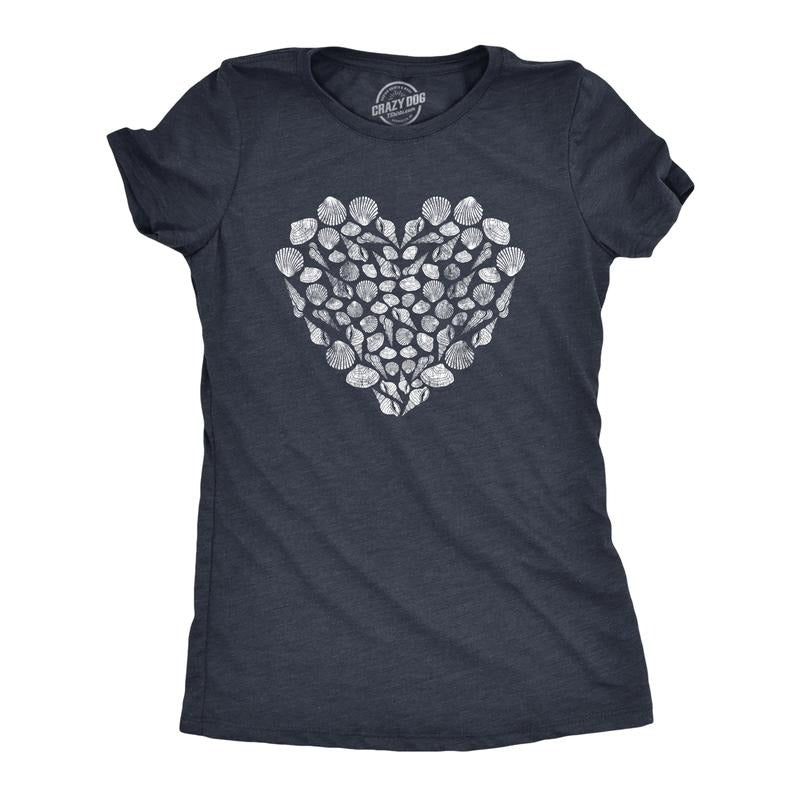 Womens Shell Heart T Shirt Cute Beach Lover Tropical Vacation Ocean Graphic Tee Funny Womens T Shirts Cute Slimming Top Comfortable Soft Womenswear Funny Summer Top Women's Novelty Tees Navy -