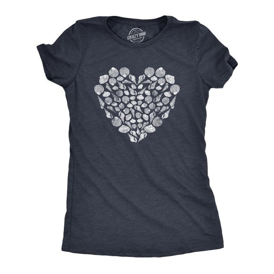 Womens Shell Heart T Shirt Cute Beach Lover Tropical Vacation Ocean Graphic Tee Funny Womens T Shirts Cute Slimming Top Comfortable Soft Womenswear Funny Summer Top Women's Novelty Tees Navy -