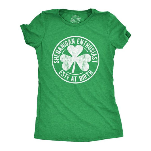 Womens Shenanigan Enthusiast T Shirt Funny Saint Patricks Day St Patty Irish Tee Funny Womens T Shirts Cute Slimming Top Comfortable Soft Womenswear Saint Patrick's Day Tops for Women Funny Drinking Black -