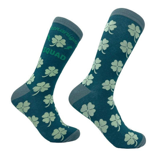 Womens Shenanigans Squad Socks Funny St Paddys Day Novelty Clover Footwear Funny Graphic Socks Comfortable Fitted Spandex Cotton