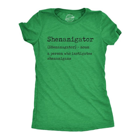 Womens Shenanigator T Shirt Funny St Patricks Day Party Parade Graphic Novelty Tee Funny Womens T Shirts Cute Slimming Top Comfortable Soft Womenswear Saint Patrick's Day Tops for Women Women's Green -