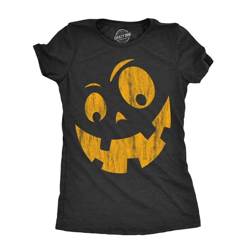 Womens Silly Jack Pumpkin T Shirt Funny Halloween Jack O Lantern Goofy Smile Tee For Ladies Funny Womens T Shirts Cute Slimming Top Comfortable Soft Womenswear Halloween Tops for Women Women's Novelty Black - XL