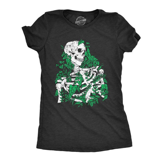 Womens Skeleton Overgrown Plants T Shirt Funny Death Nature Lovers Tee for Ladies Funny Womens T Shirts Cute Slimming Top Comfortable Soft Womenswear Funny Sarcastic Top Women's Novelty Tees Black -
