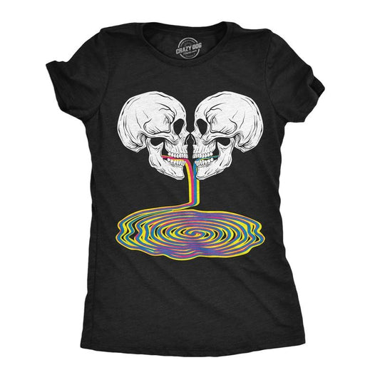 Womens Skull Rainbow Puddle Funny T Shirts Cool Graphic Tee For Ladies Funny Womens T Shirts Cute Slimming Top Comfortable Soft Womenswear Funny Sarcastic Top Women's Novelty Tees Black -