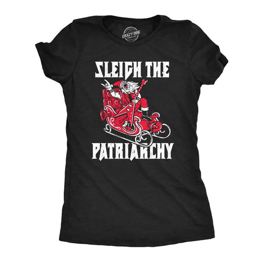 Womens Sleigh The Patriarchy T Shirt Funny Xmas Rebellious Santa Claus Music Joke Tee For Ladies Funny Womens T Shirts Cute Slimming Top Comfortable Soft Womenswear Christmas Tops for Women Funny Black -