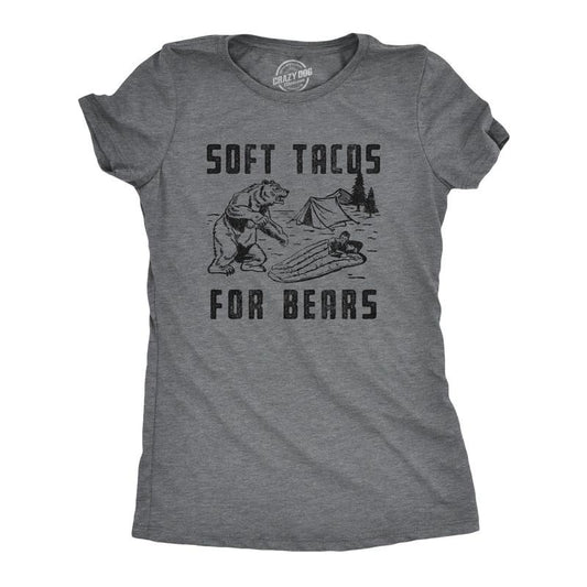 Womens Soft Tacos For Bears T Shirt Funny Sarcastic Camping Bear Attack Graphic Top Gag Gift Funny Womens T Shirts Cute Slimming Top Comfortable Soft Womenswear Food Tops for Women Funny Sarcastic Top Dark Grey