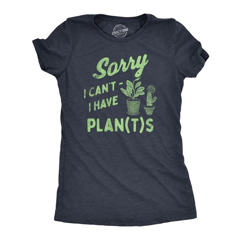 Womens Sorry I Cant I Have Plants T Shirt Funny Botany Lovers Joke Tee For Ladies Funny Womens T Shirts Cute Slimming Top Comfortable Soft Womenswear Funny Sarcastic Top Women's Novelty Tees Navy -