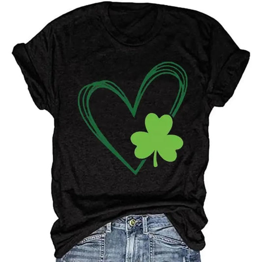 Womens St Patrick's Day Clover T-Shirt Shamrock Heart Graphic Tees Get Lucky Shirt Irish Tops made in USA