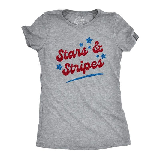 Womens Stars And Stripes Glitter T Shirt Funny Cool Fourth Of July Party Patriotic Tee For Ladies Funny Womens T Shirts Cute Slimming Top Comfortable Soft Womenswear Patriotic Tops for Women Women's Light Grey