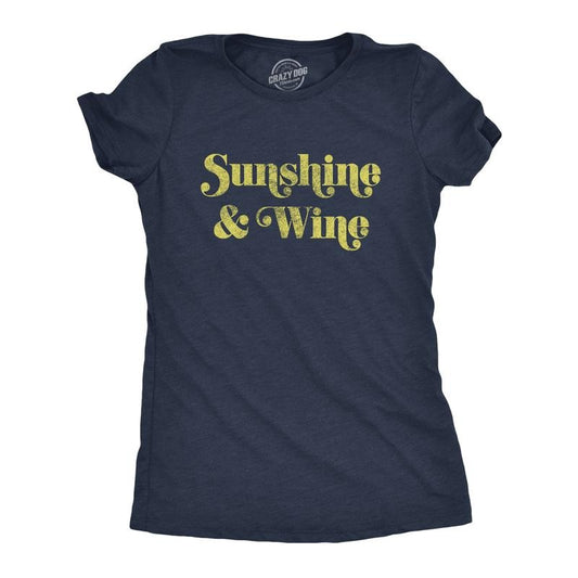Womens Sunshine and Wine T Shirt Funny Summertime Drinking Vino Graphic Tee Funny Womens T Shirts Cute Slimming Top Comfortable Soft Navy