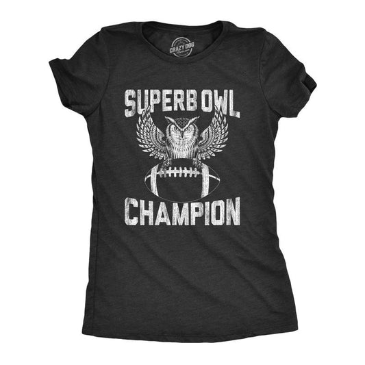 Womens Superb Owl Champion T Shirt Funny Sarcastic Football Pun Graphic Tee For Guys Funny Womens T Shirts Cute Slimming Top Comfortable Soft Womenswear Sarcastic Tops for Women Funny Football Top Black