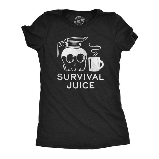Womens Survival Juice T Shirt Funny Caffiene Coffee Addicts Tee For Ladies Funny Womens T Shirts Cute Slimming Top Comfortable Soft Womenswear Sarcastic T Shirt for Women Funny Coffee T Shirt Women's Black -