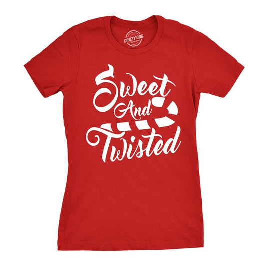 Womens Sweet And Twisted T Shirt Cute Funny Candycane Christmas Tee For Ladies Funny Womens T Shirts Cute Slimming Top Comfortable Soft Womenswear Christmas Tops for Women Women's Novelty Tees Red