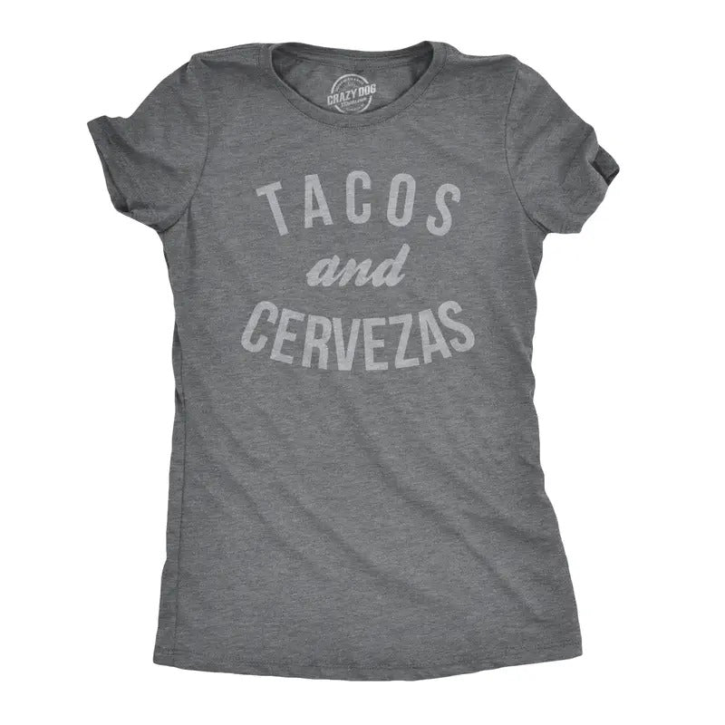 Womens Tacos and Cervezas Funny T shirts Cool Vintage Graphic Tee Cute Saying Funny Womens T Shirts Cute Slimming Top Comfortable Soft Womenswear Cinco De Mayo Tops for Women Funny Beer Top Women's
