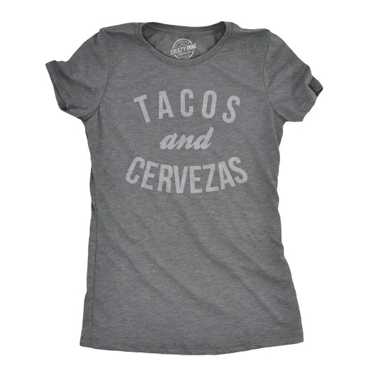 Womens Tacos and Cervezas Funny T shirts Cool Vintage Graphic Tee Cute Saying Funny Womens T Shirts Cute Slimming Top Comfortable Soft Womenswear Cinco De Mayo Tops for Women Funny Beer Top Women's