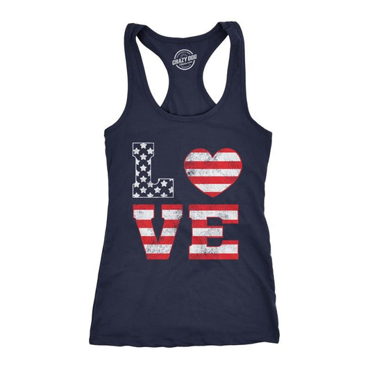 Womens Tank Love American Flag Tanktop Cute Patriotic Red White and Blue Shirt Funny Racerback Tank Cute Slimming Tank tops comfortable soft top Patriotic Tank Top for Women Novelty Tank Tops for Navy