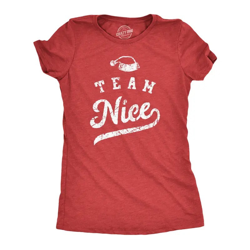 Womens Team Nice T Shirt Funny Xmas Party Santas List Tee for Ladies Funny Womens T Shirts Cute Slimming Top Comfortable Soft Womenswear Christmas Tops for Women Women's Novelty Tees Red - Team