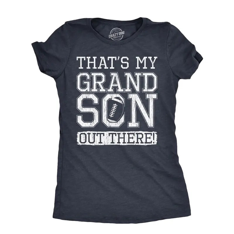 Womens Thats My Grandson Out There T Shirt Funny Proud Football Grandparent Tee for Ladies Funny Womens T Shirts Cute Slimming Top Comfortable Soft Womenswear Mother's Day Tops for Women Funny Navy -