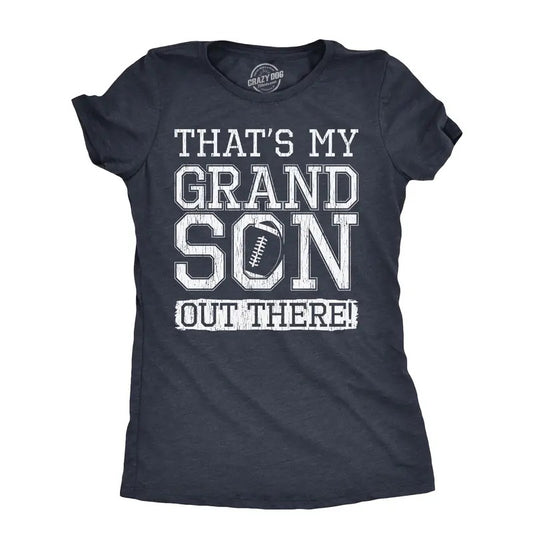 Womens Thats My Grandson Out There T Shirt Funny Proud Football Grandparent Tee for Ladies Funny Womens T Shirts Cute Slimming Top Comfortable Soft Womenswear Mother's Day Tops for Women Funny Navy -