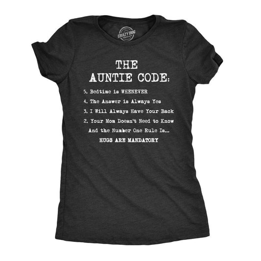 Womens The Auntie Code T shirt Funny Gift for Aunt Sarcastic Novelty Graphic Tee Funny Womens T Shirts Cute Slimming Top Comfortable Soft Womenswear Funny Aunt Top Women's Novelty Tees Black